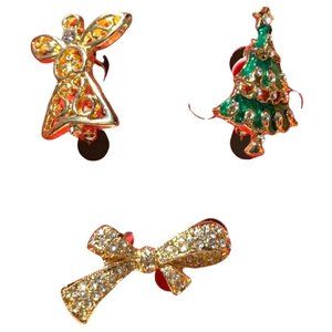 Macy's Holiday Lane Gift Set Christmas Tree Angel Bow Jewel Embellished Brooches